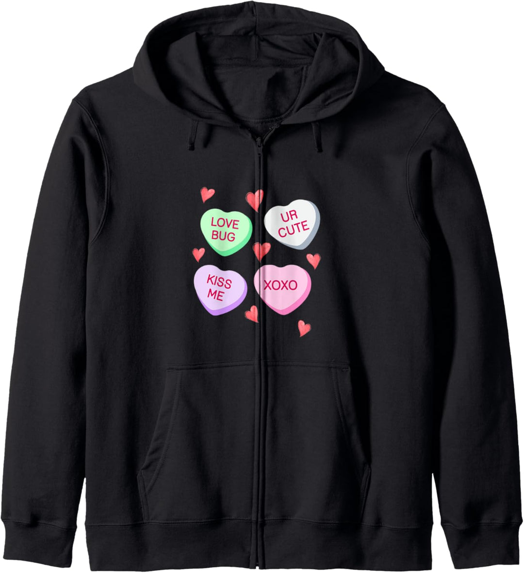 Happy Valentines Day Candy Conversation Hearts Love Bug Kiss Kapuzenjacke
