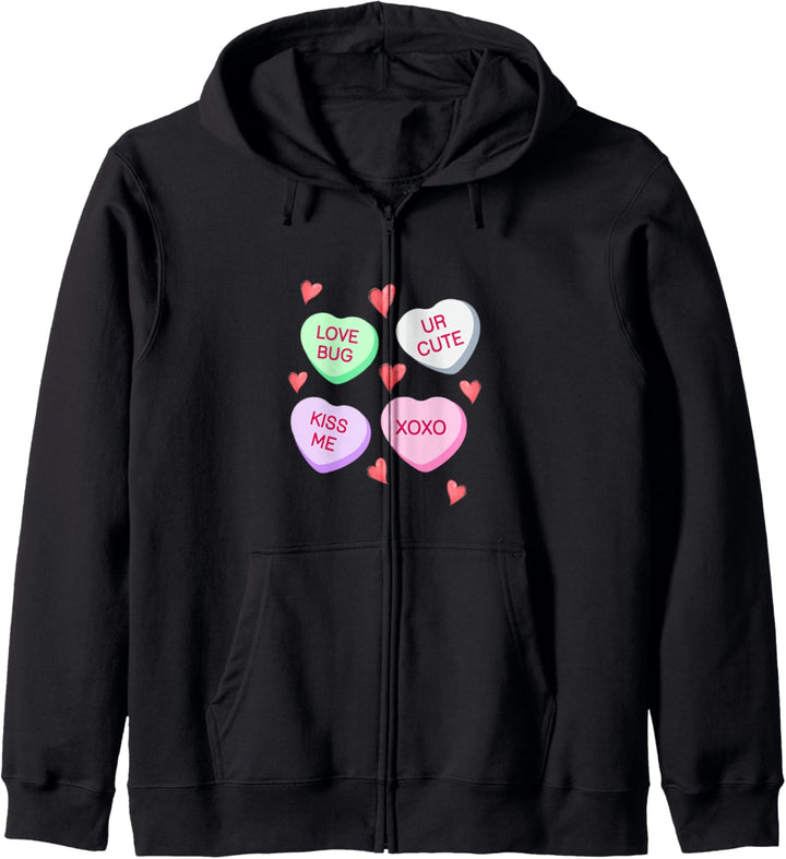 Happy Valentines Day Candy Conversation Hearts Love Bug Kiss Kapuzenjacke