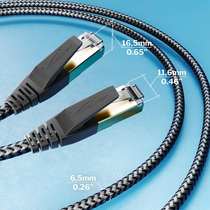 KabelDirekt – Cat 8 Netzwerkkabel mit flexiblem &amp; bruchsicherem Flechtdesign – 15m (LAN Kabel/Ethern