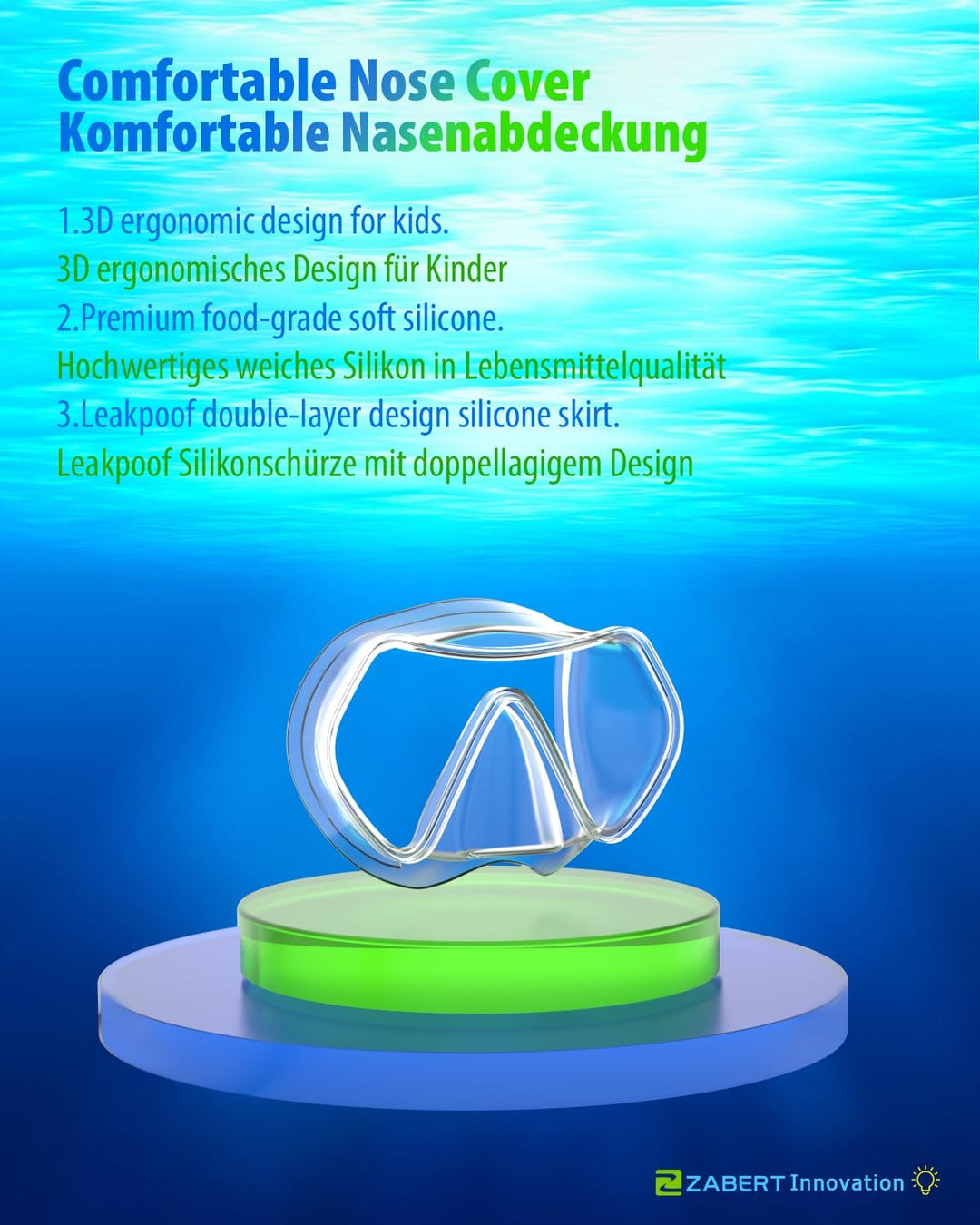 ZABERT Prämie Kinder Taucherbrille,Kinder Schwimmbrille für 2-14 Jahre Jungen Mädchen, bequem elasti
