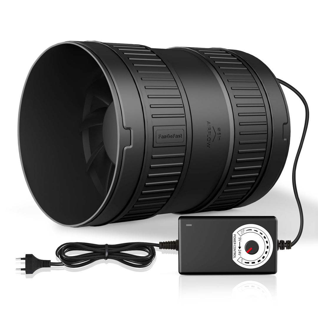 FanGoFast Rohrventilator 150 mm Regelbar, 587m³/h Inline-Rohrlüfter mit EU-Stecker, Abluftventilator