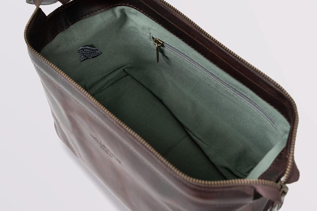 HOLZRICHTER Berlin Kulturbeutel No 5-1 (M) Marone - Grosse, hochwertige Kulturtasche handgefertigt a