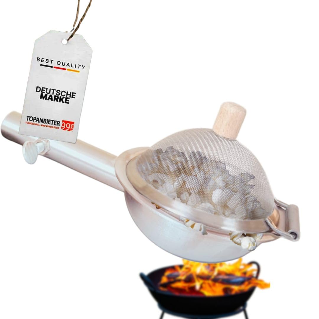 Mini Popcorn Maker Pfanne aus Edelstahl - kleine Popcorn Pfanne mit Deckel & Holzgriff, Mini-Popcorn