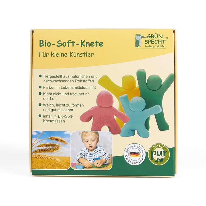 GRÜNSPECHT Bio-Soft-Knete, 4 Farben aus natürlichen Rohstoffen, Lebensmittelqualität, weich, mischba