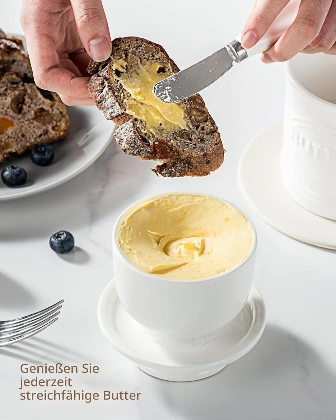 Besmeety Grosse Französische Butterdose, Butterglocke Keramik, Butterdose Porzellan, Butterdosen, 25