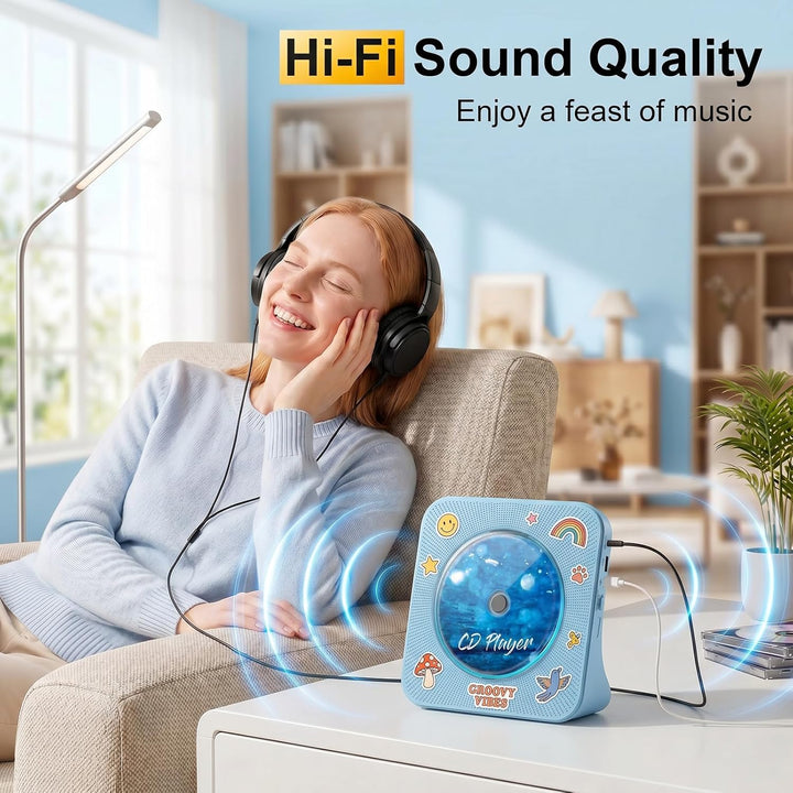 Gueray CD Player Bluetooth CD-Player mit Lautsprecher Unterstützt Fernbedienung Anzeige FM Radio mit