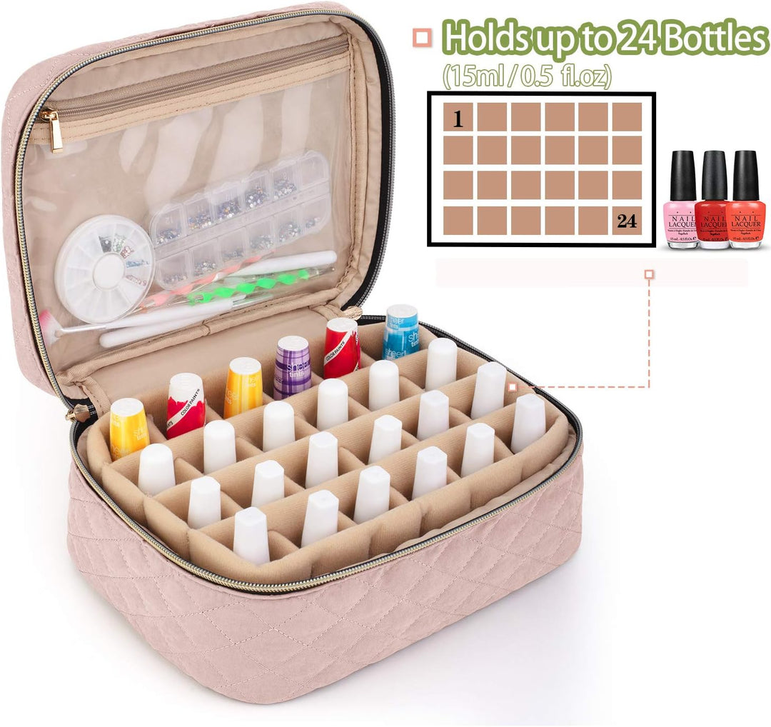 Yarwo Nagellack Tasche Organizer, Nagellack Aufbewahrungsbox für 24 Flaschen Nagellack (bis zu 15ml)