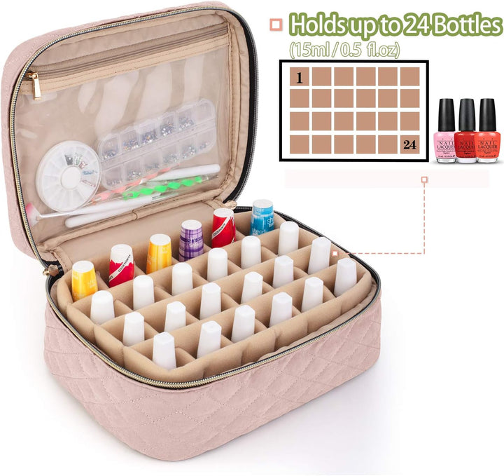 Yarwo Nagellack Tasche Organizer, Nagellack Aufbewahrungsbox für 24 Flaschen Nagellack (bis zu 15ml)