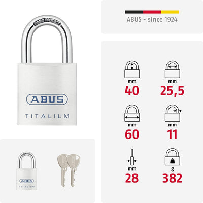 ABUS Titalium Vorhängeschloss 80TI/60 - Kellerschloss mit leichtem, massiven Schlosskörper aus Spezi