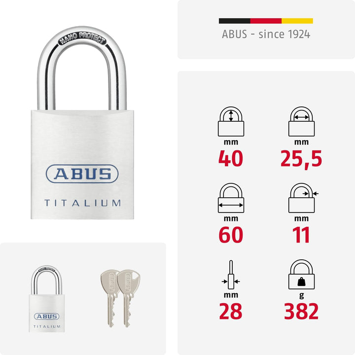ABUS Titalium Vorhängeschloss 80TI/60 gl.-8011 - gleichschliessend - Kellerschloss mit leichtem, mas