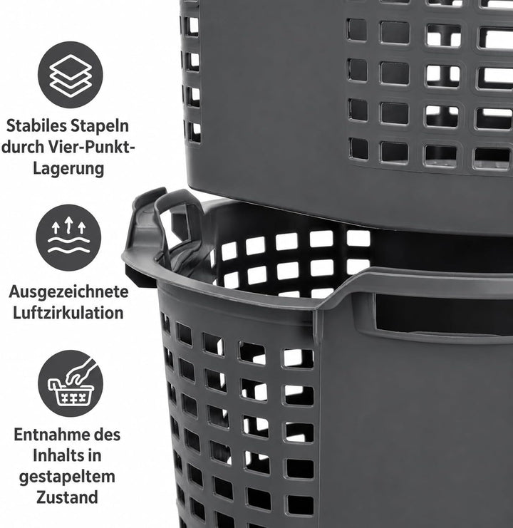 Erntekorb 50 L 5er Set Gartenkorb Grau Lebensmittelecht Obstkorb Robust 5 Stück Grau - 50 Liter, 5 S