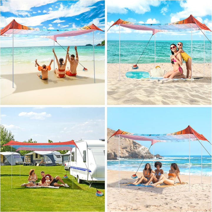 Strandzelt, Sonnensegel Strand UPF 50+, Tragbares 3×3 m Camping Strandmuschel Sonnenschutz Strand mi