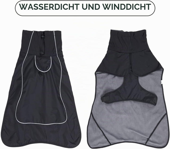 Wasserdichter Hundemantel mit Fleecefutter - Winddichter Wintermantel &amp; Regenjacke mit Reflektorstre