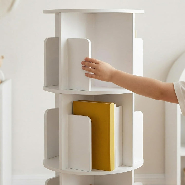 Drehbares Bücherregal Kinder, 360° Drehbar, 4 Ebenen, Spielzeugregal, Kinder Regal geeignet für Kind