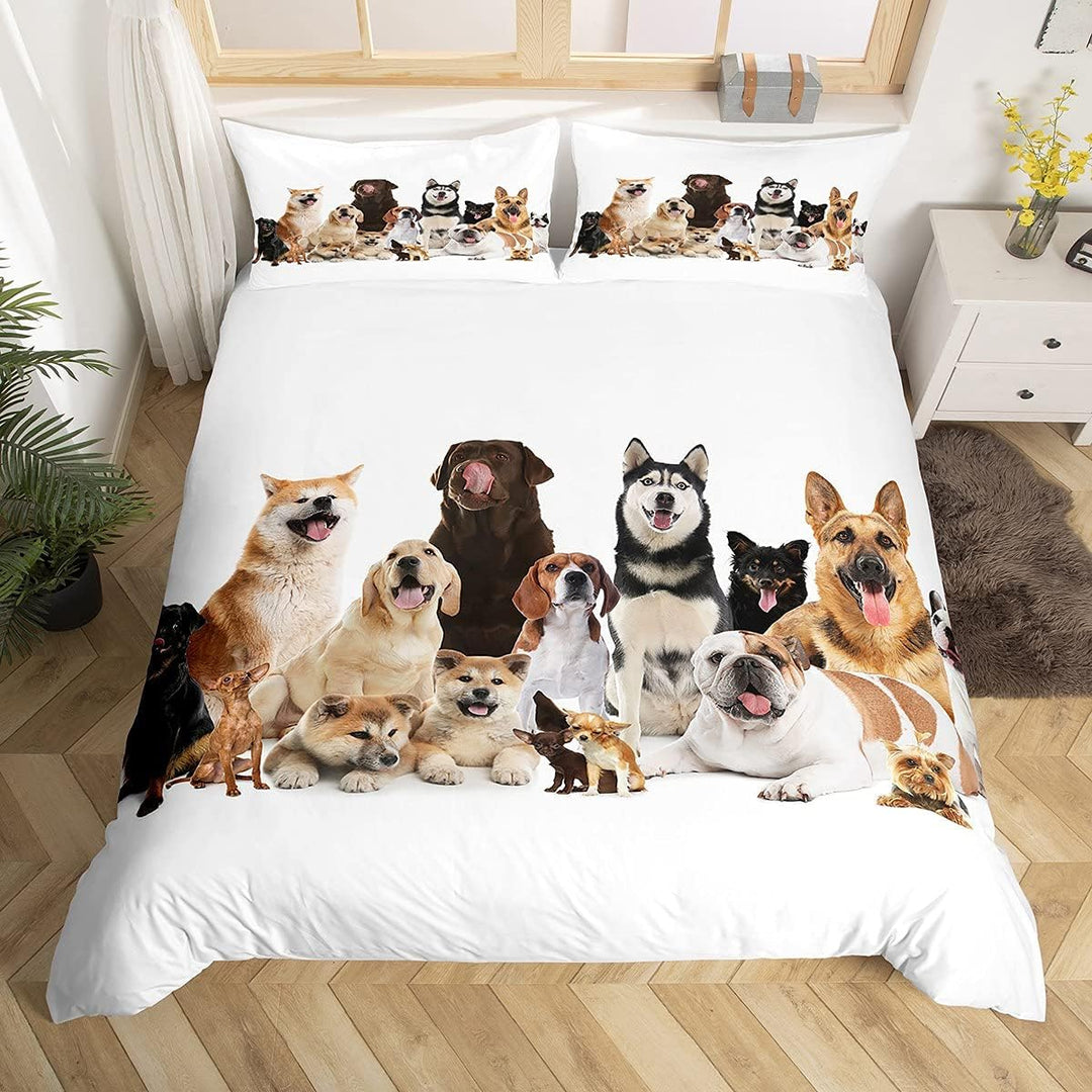 Loussiesd Kinder Bettwäsche Set Hund Muster Microfaser Bettbezug Set für Jungen Mädchen Tier Haustie