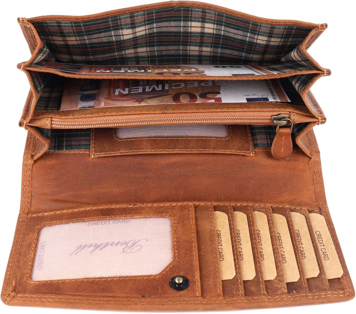 Benthill Geldbörse Gross Echt-Leder | Damen Portemonnaie XXL mit RFID Schutz | Vintage Frauen Geldbe