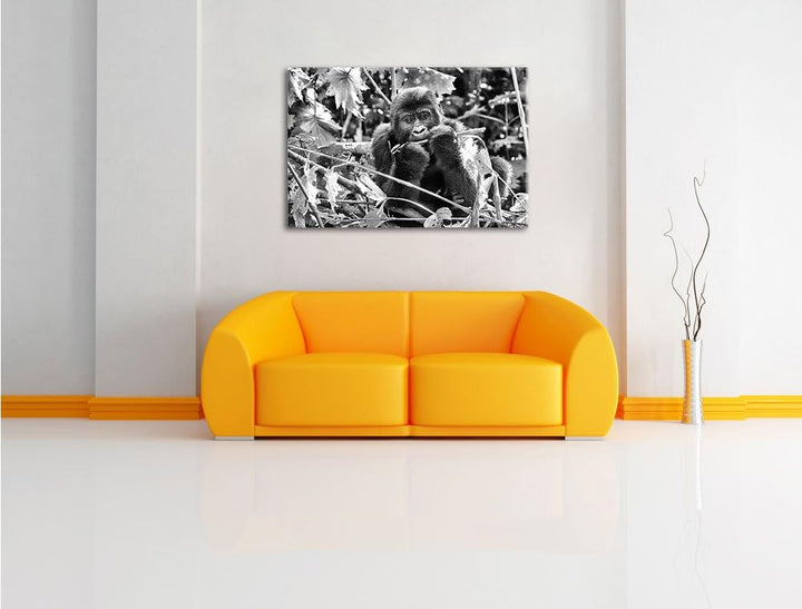Pixxprint Gorilla beim Fressen als Leinwandbild/Grösse: 100x70 / Wandbild/Kunstdruck/fertig bespannt