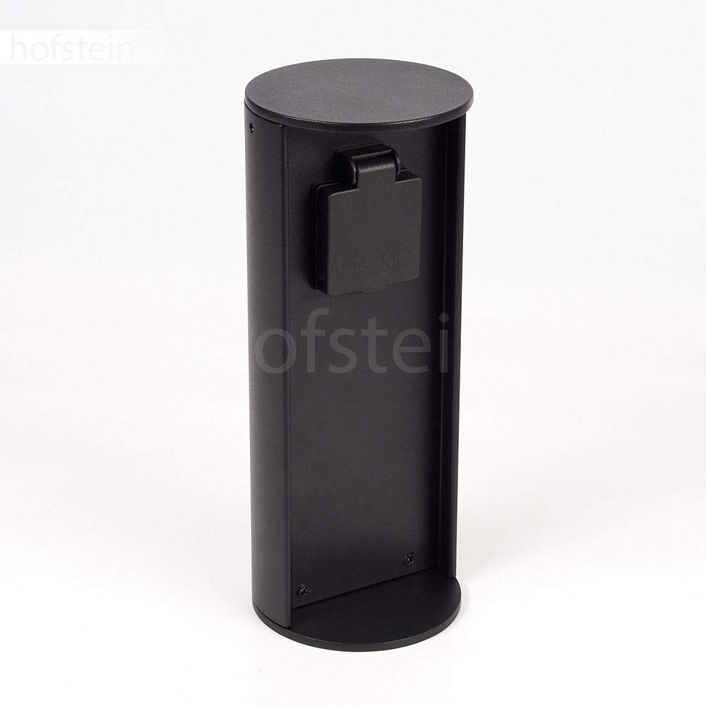 Steckdosensäule Stewart, zylindrische Säule aus Metall in schwarz, 1-fach Steckdose mit einer Höhe v