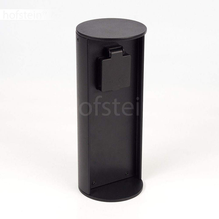Steckdosensäule Stewart, zylindrische Säule aus Metall in schwarz, 1-fach Steckdose mit einer Höhe v