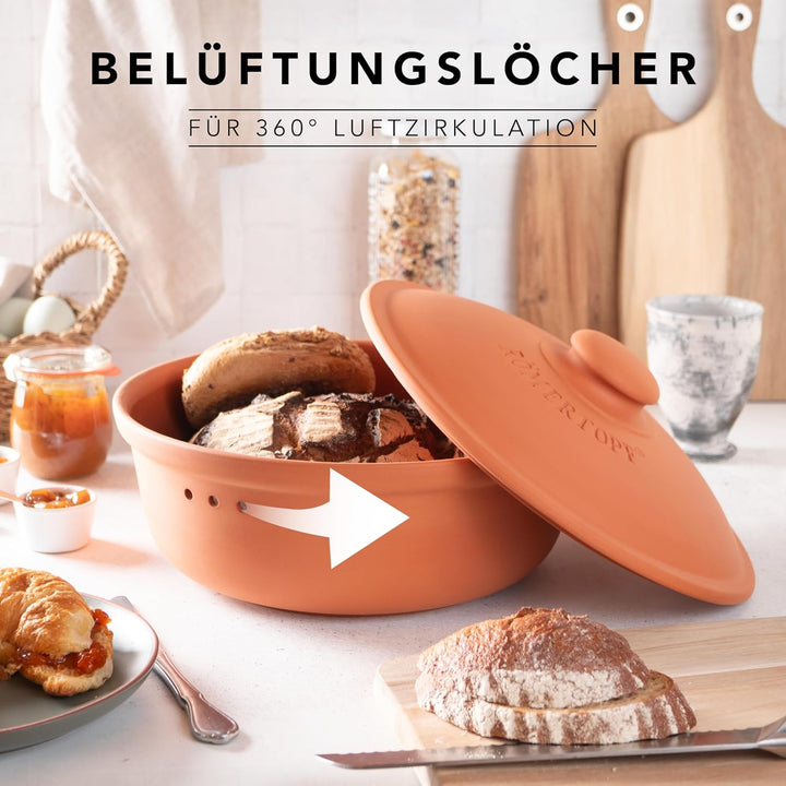Römertopf Brottopf aus Keramik, ideal zu Brotaufbewahrung aus Ton Ø 30,0 cm Terrakotta, Terrakotta