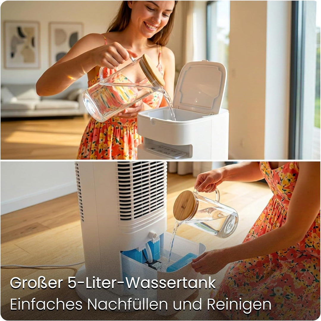 Ventilator mit Wasserkühlung CoolAir, WiFi, 5L, Aromafach, 2x Kühlakkus, 65W, Oszillation, Cooler Fa