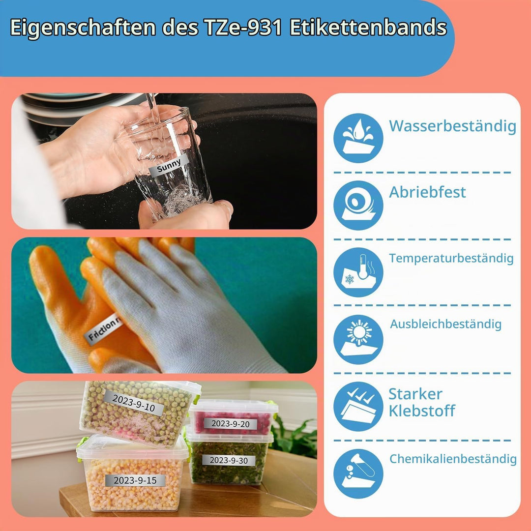 COLORWING kompatibel für Brother Schwarz auf Silber TZe-931 TZe931 P-Touch Schriftband 12 mm 0.47 Si