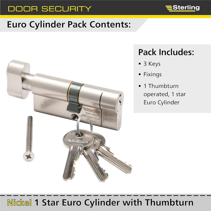 Sterling Int Ext BS1 ETN4040 Knaufzylinder, satiniertes Nickel, innen 40 mm, aussen 50 mm (90 mm ins