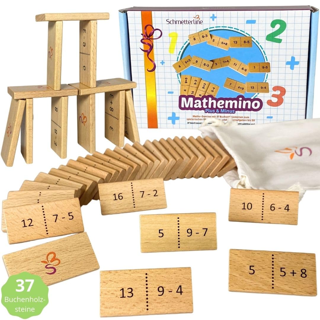 SCHMETTERLINE® Mathe-Domino Rechnen Lernen mit Spass - Lustiges Rechen-Spiel ab 5 Jahre für 1. Klass