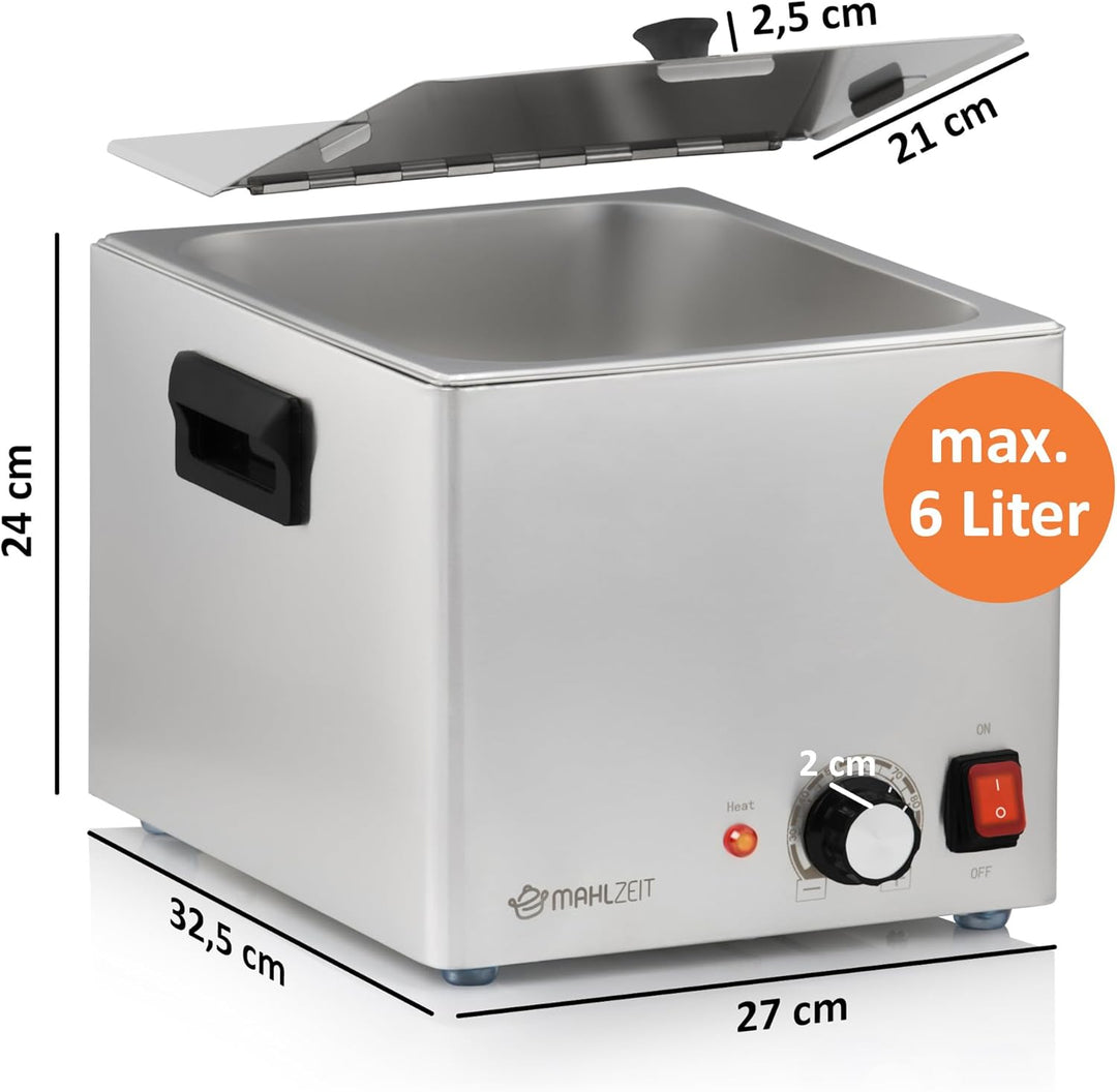 Mahlzeit Edelstahl Würstchenwärmer elektrisch | 29,5 x 34,5 x 24 cm | Bockwurstwärmer Gastro | 220-2