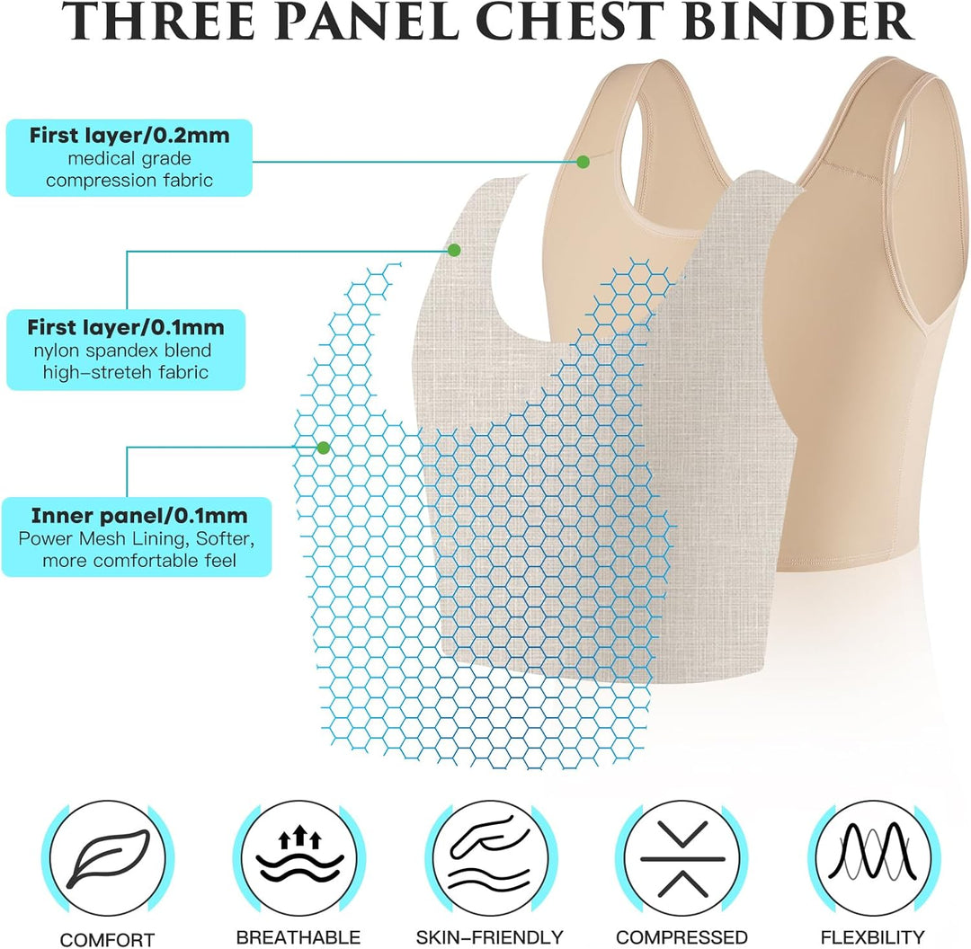 XUJI Halb Brust Binder Transgender Kompression FTM Pullover Design Binder XL Nude, XL Nude