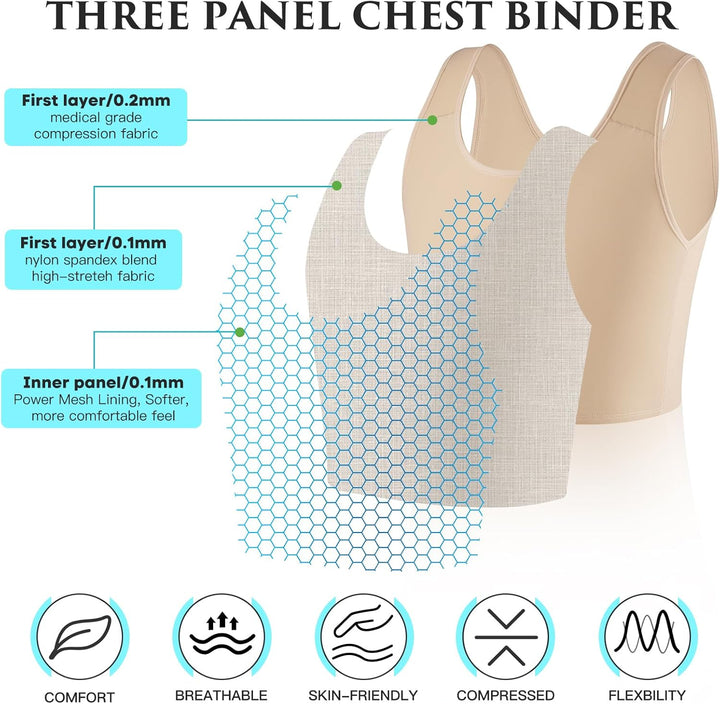 XUJI Halb Brust Binder Transgender Kompression FTM Pullover Design Binder XL Nude, XL Nude