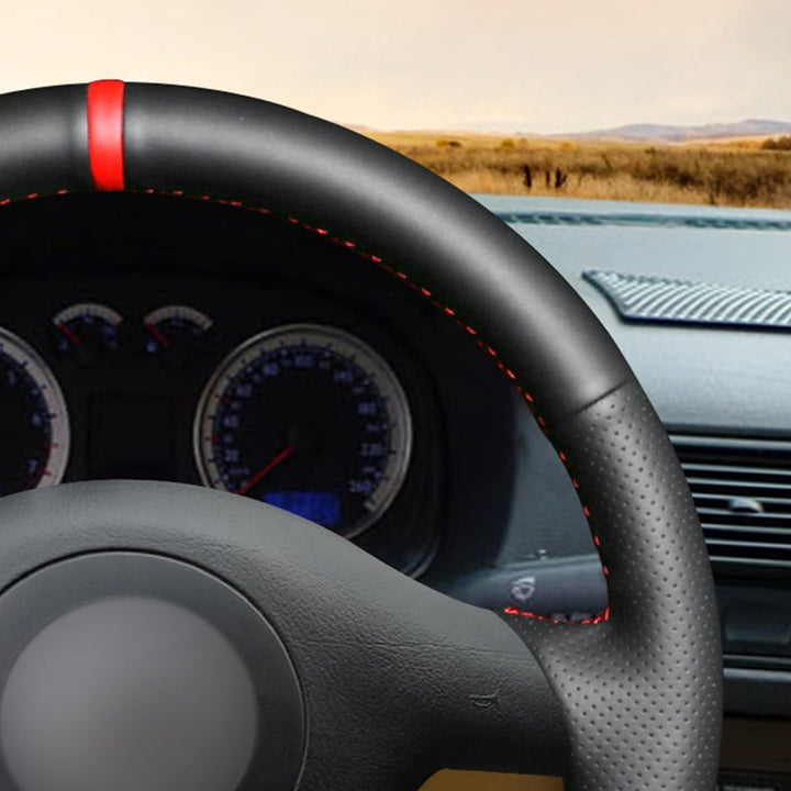 MEWANT Handgenähter Schwarzer Kunstleder Lenkradbezug für Passat B5 für Golf 4 (IV) für Bora für Sha