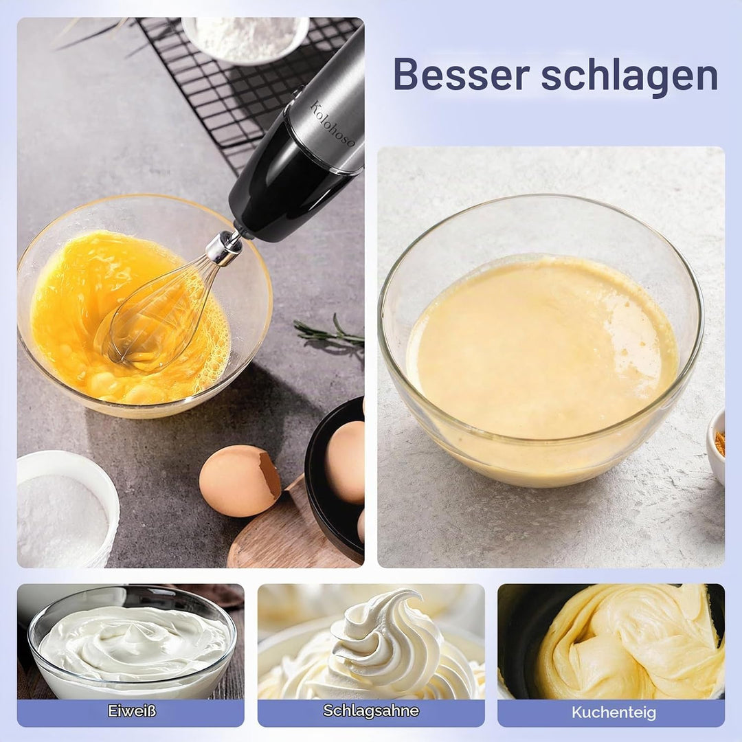 1500W Stabmixer, 4-in-1 Pürierstab, 25 Geschwindigkeitsstufen &amp; Turbo-Stabmixer Set mit Schneebesen,