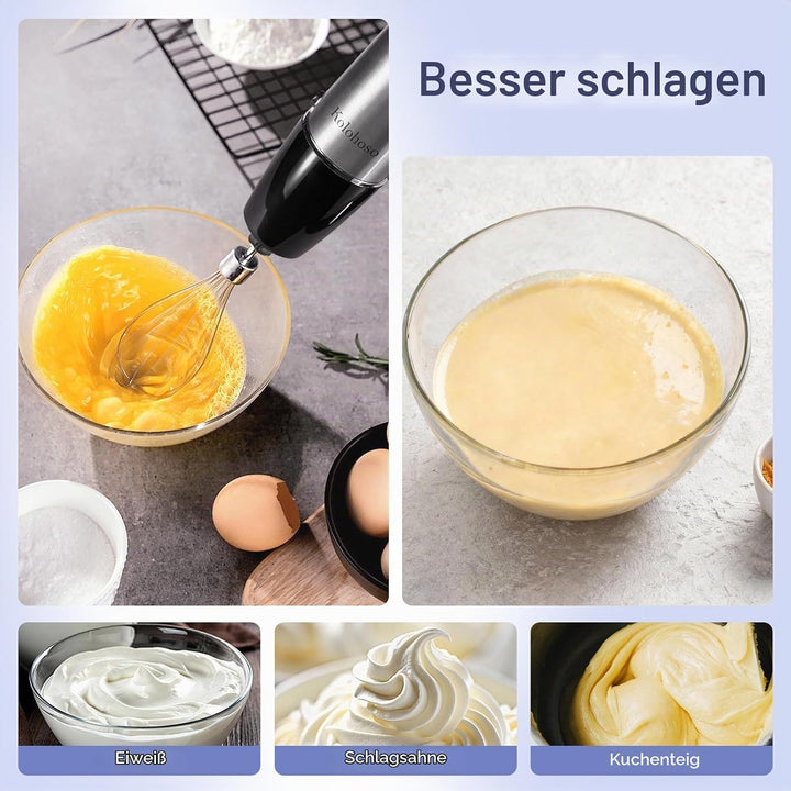 1500W Stabmixer, 4-in-1 Pürierstab, 25 Geschwindigkeitsstufen &amp; Turbo-Stabmixer Set mit Schneebesen,