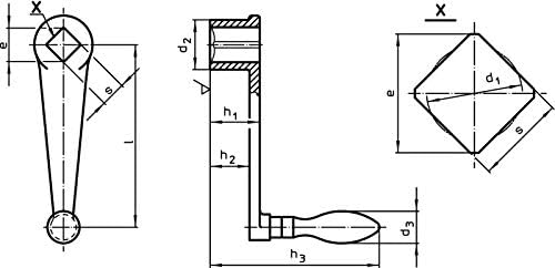 HALDER 24330.0041 Handkurbeln, Schwarz, Stahl, l=125 mm/s=17 mm
