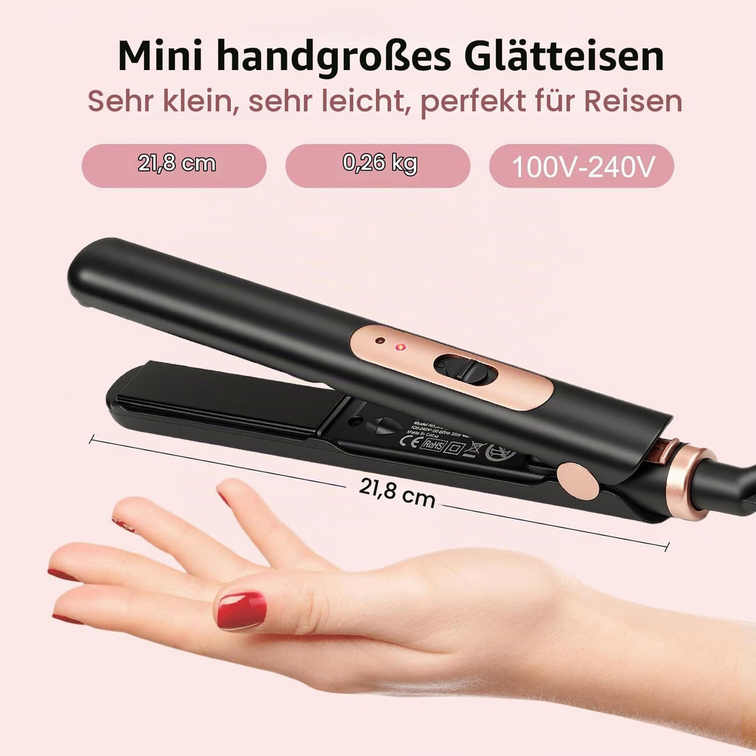 JAETON Mini Glätteisen für kurzes Haar, Mini-Haarglätter Tragbarer Reise Spannungsversorgung, Kerami