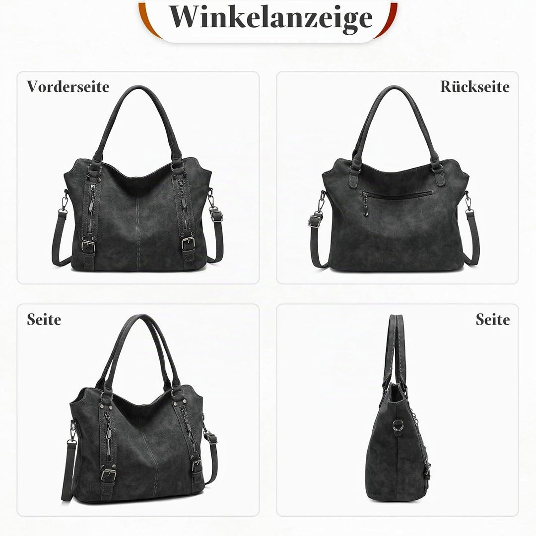VINBAGGE Damen Handtasche PU Leder Henkeltasche Shopper Tasche Vintage Weiches Umhängetasche Schulte