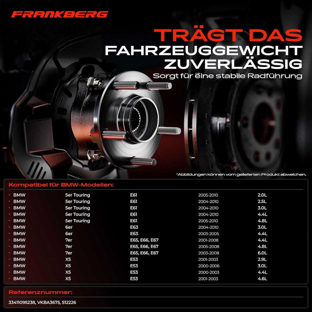 Frankberg Radnabe Radlagersatz Hinten Links oder Rechts Kompatibel mit 5er Touring E61 2004-2010 6er