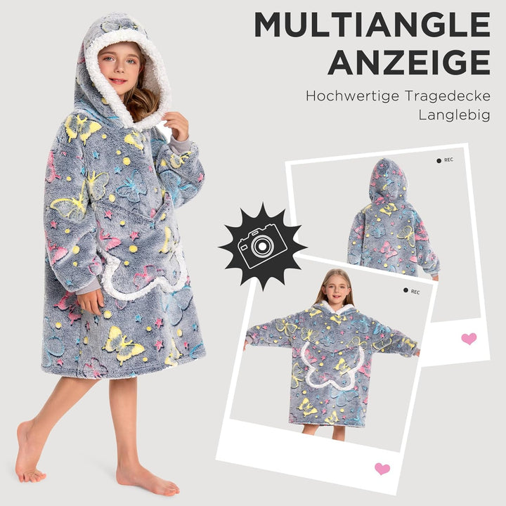 OLAOLA Schmetterling Tragbare Decke Hoodie Im Dunkeln Leuchten, üBergrossEr Decken Hoodie Mit Tasche