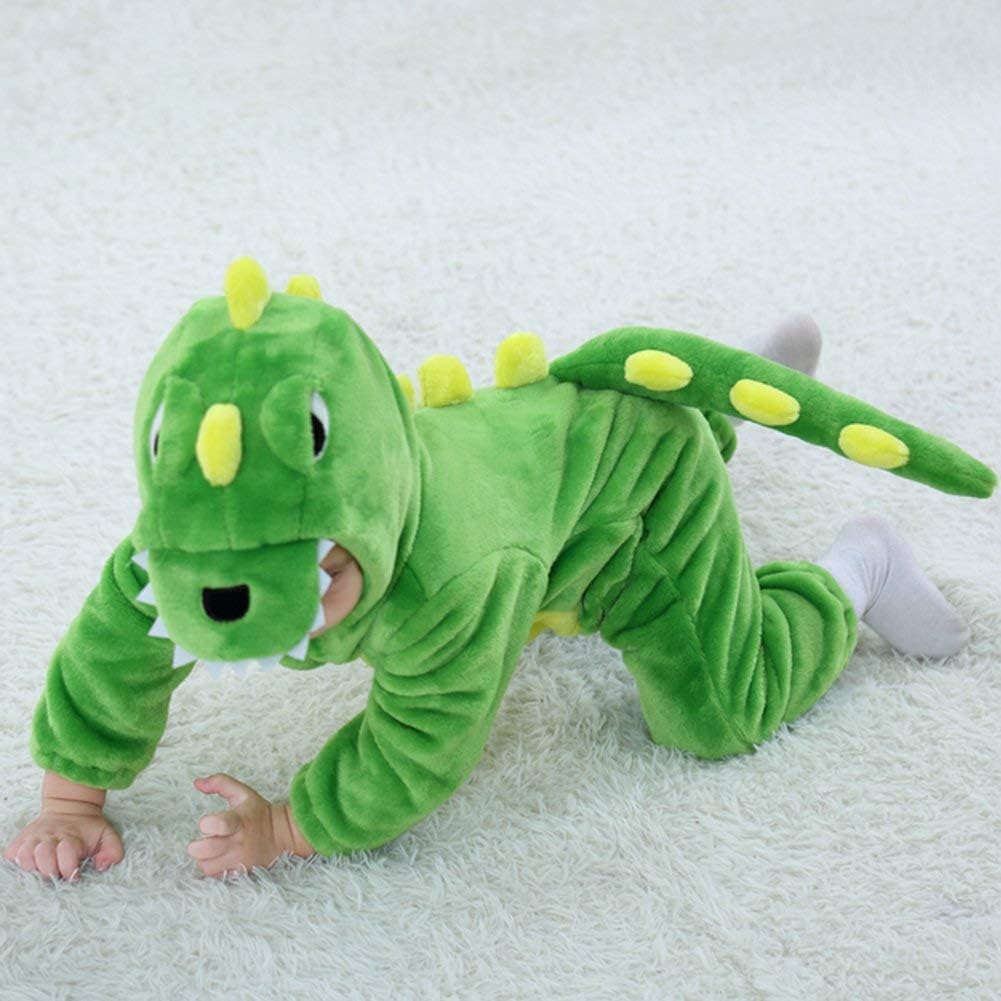 LOLANTA Baby Dinosaurier Drachen Kostüm mit Kapuze, Kinder Flanell Overall, Karneval Kostüm für Klei