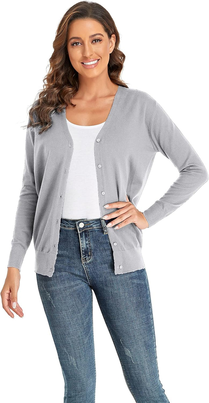 CUNYI Strickjacke für Damen Pullover mit V-Ausschnitt, S Hellgrau