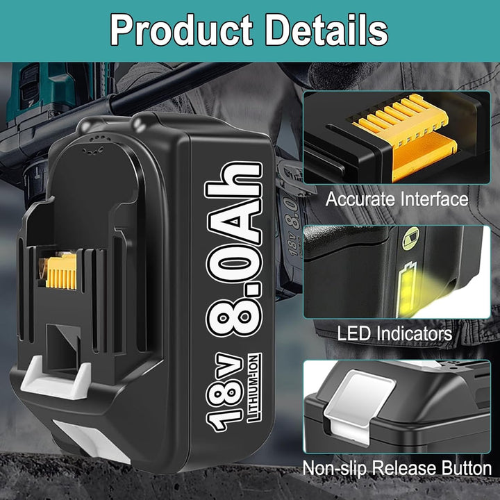 6 X 8000mAh Akku mit Ladegerät Ersatzakku für Ma-Kita Akku 18V BL1830B BL1840 BL1850 BL1850B BL1860