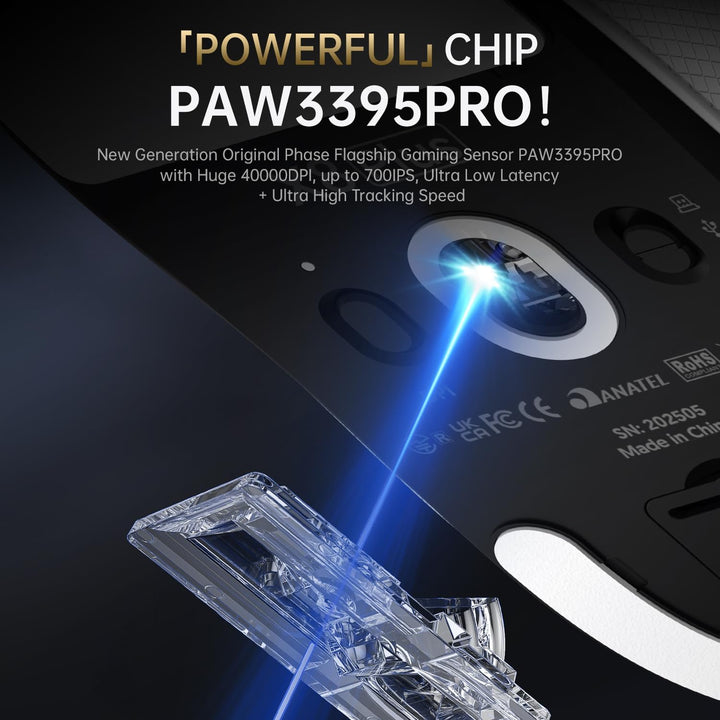 ATTACK SHARK X8PLUS Mouse with Grip Tape for Large Hand, 55g Superlight, PixArt PAW3395PRO Gaming Se