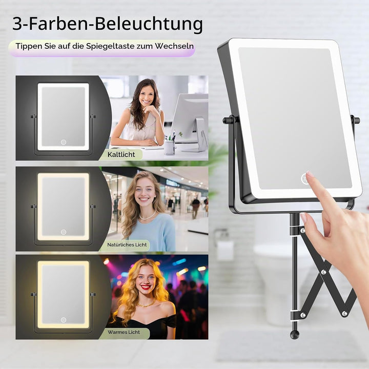 Famihomii 5000mAh Wiederaufladbar Kosmetikspiegel mit LED Beleuchtetung, 8,7 Zoll beidseitig 1X/30X