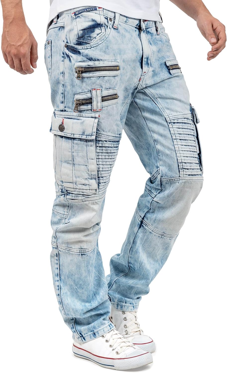 Cipo & Baxx Herren Jeans im Bikerstyle – Regular Fit oder Slim Fit | Stone Washed Denim mit Ziernäht