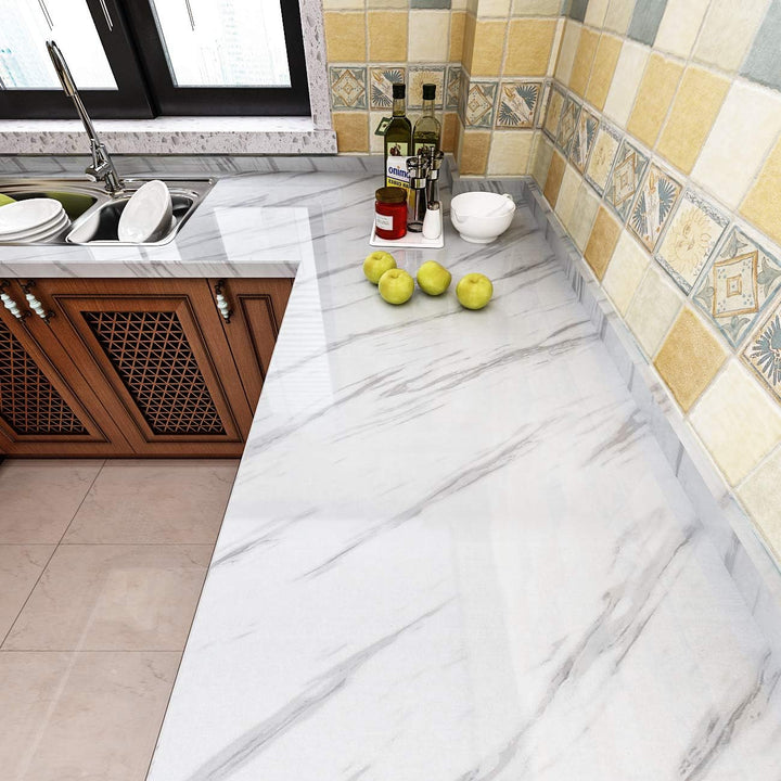 Livelynine 5M X 60 CM Breit Marmor Folie Weiss Grau Klebefolie Tisch Marmorfolie Selbstklebend Dekor