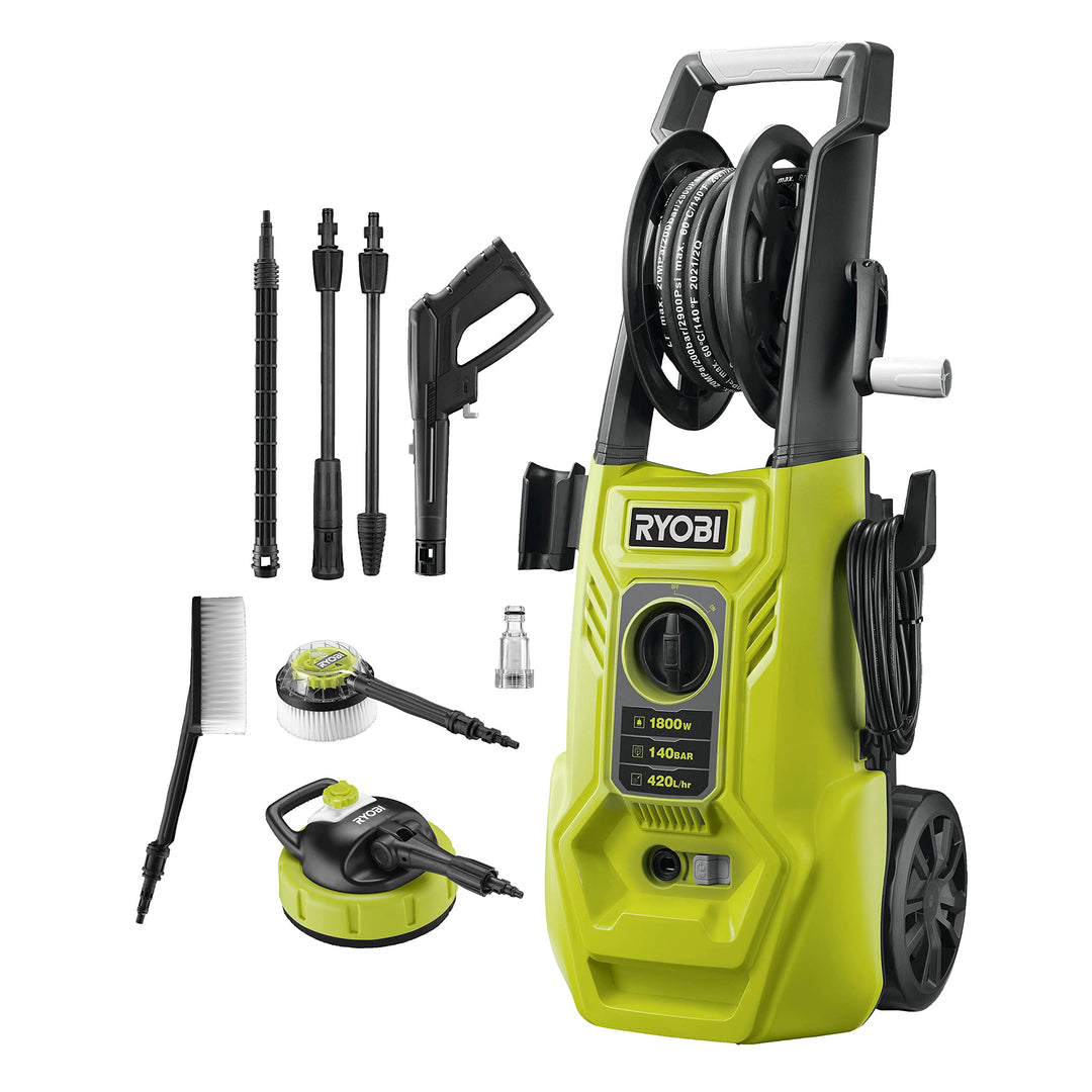 RYOBI 1800 W Elektro-Hochdruckreiniger RY140PWA-P, 140 bar Druck, 420 l/h Födermenge, 40° Wassertemp
