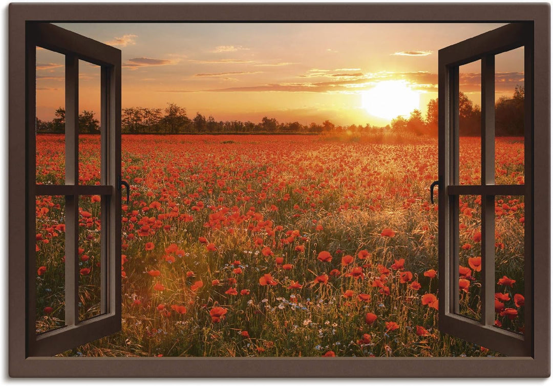 Artland Leinwandbild Wandbild Bild auf Leinwand 100x70 cm Wanddeko Fensterblick Fenster Natur Botani