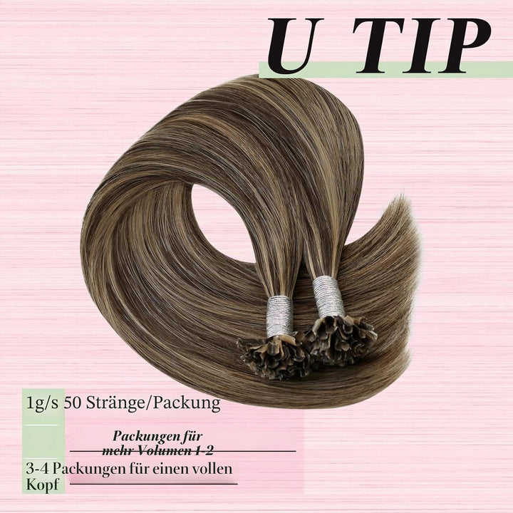 YoungSee Bonding Extensions Echthaar Braun 35cm Extensions Echthaar Bondings Dunkelbraun mit Blond K