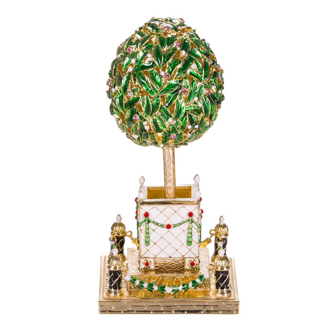 Fabergé-Stil Ei/Schmuckkästchen Lorbeerbaum (Orangenbaum) mit Vogel 16 cm